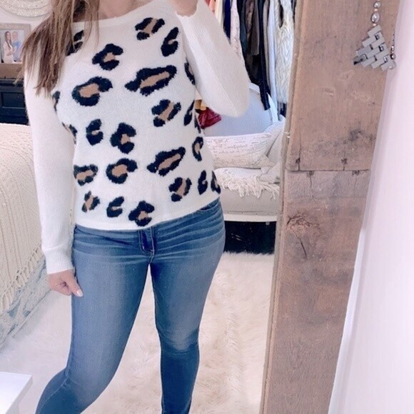 Ella Moss leopard print sweater angora & wool blend size small - Picture 1 of 5